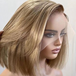 Pelucas Cortas de Cabello <span class=keywords><strong>Humano</strong></span> Peruano de Calidad, Pelucas de Cabello <span class=keywords><strong>Humano</strong></span> con Frente de Encaje Completo para Mujeres Negras, Pelucas con Frente de Encaje HD Liso - Product Image 3