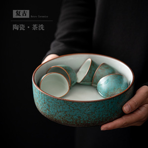 Azure Glazed <b>Large</b> <b>Tea</b> Washer Pottery Dehua Ceramic <b>Tea</b> Ceremony Accessory <b>Cup</b> Washer Water Bowl <b>Tea</b> Dregs Container - Product Image 1