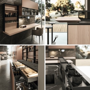 Gabinete de cocina de almacenamiento de Villa de diseño de cascada europeo moderno de PA con mesa de isla de cocina de mostrador de piedra de asiento - Product Image 4
