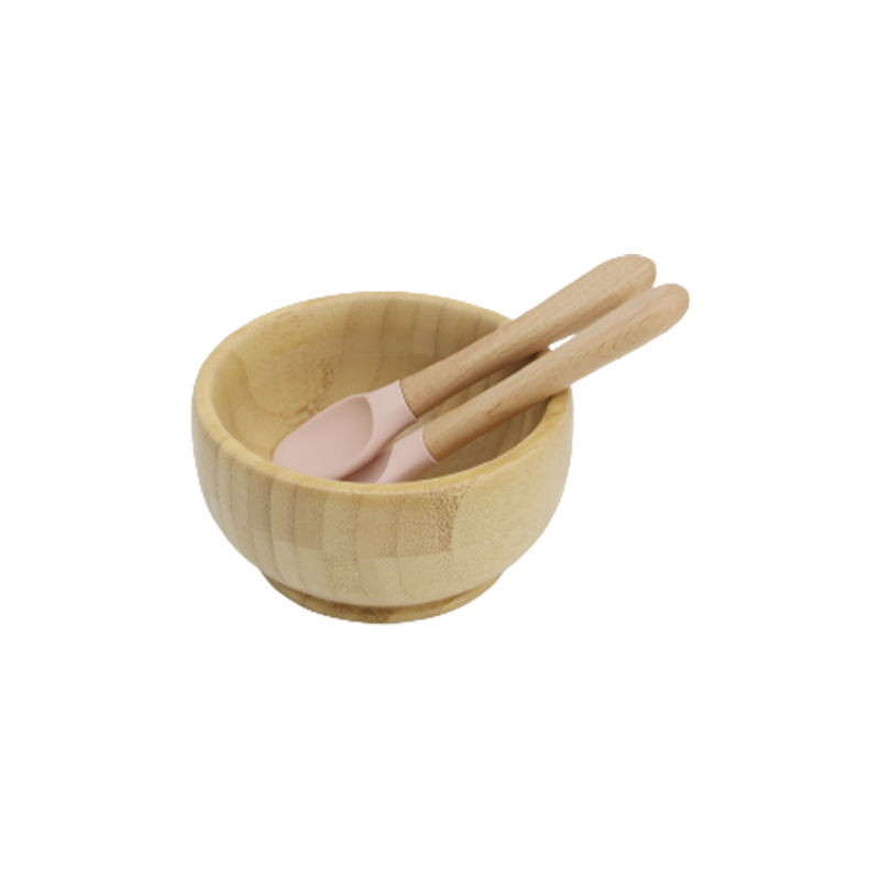 Bamboo Bowl with Spoon and Fork M-533#Smoke Pink
