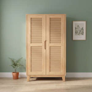 Modern Wooden <b>Wardrobe</b> With Shutter Doors Hinged Freestanding Scandinavian Design Bedroom Storage Cabinet - Product Image 4