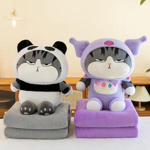 2-in-1 süper yumuşak peluş ayı battaniye çift kullanımlı ofis şekerleme klima 'İmparator Cat' tasarım örgü astar toplu stok ile - Product Image 3