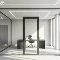 Cloison de séparation de bureau moderne en verre simple face, acier interne et aluminium externe, 90 mm, insonorisation 45 dB pour espaces de travail