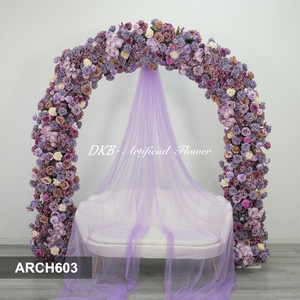 Arche florale DKB en soie artificielle, roses violettes et delphiniums, idéale pour les cérémonies de mariage et les décors de demande en mariage - Product Image 3