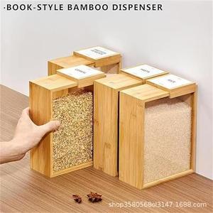 Solid Wood Grain Storage Box Rectangle Flip Top Lid With Handle Kitchen <b>Rice</b> Dispenser Food Storage <b>Container</b> - Product Image 5