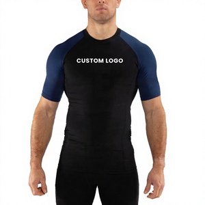 Rashguard de Compresión MMA BJJ de Manga Corta en Negro y Azul, Precio al por Mayor, Personalizable, de la Más Alta Calidad, Nueva Llegada, Servicio OEM ODM - Product Image 1