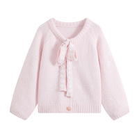 Damen-Strickjacke im süßen Stil mit Spitzenbesatz und Schleife – weicher, entspannter und vielseitiger, jugendlicher Pullover