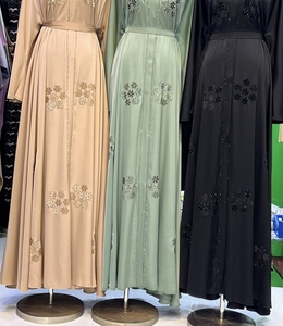 Best Wholesale Umbrella Abaya Stone Work Handmade Sequined Arabic Dubai Style Full Flare Nida Fabric Evening Party Dress - Product Image 3