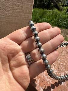 HANDMADE 8MM <b>STERLING</b> <b>SILVER</b> <b>PEARL</b> STYLE BEADED <b>NECKLACE</b> with NATURAL STONE MULTI-PLATED UNISEX for ANNIVERSARY - Product Image 3