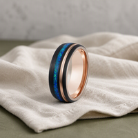 Anneaux de couple POYA en carbure de tungstène de 8 mm, dorés et or rose, brossés avec incrustation d'opale bleue concassée, pour mariage et fiançailles