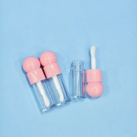 Tube vide de brillant à lèvres rose sphérique de 5 ml avec porte-clés, grand applicateur, tube de crème à lèvres, matériaux d'emballage pour produits de beauté et maquillage