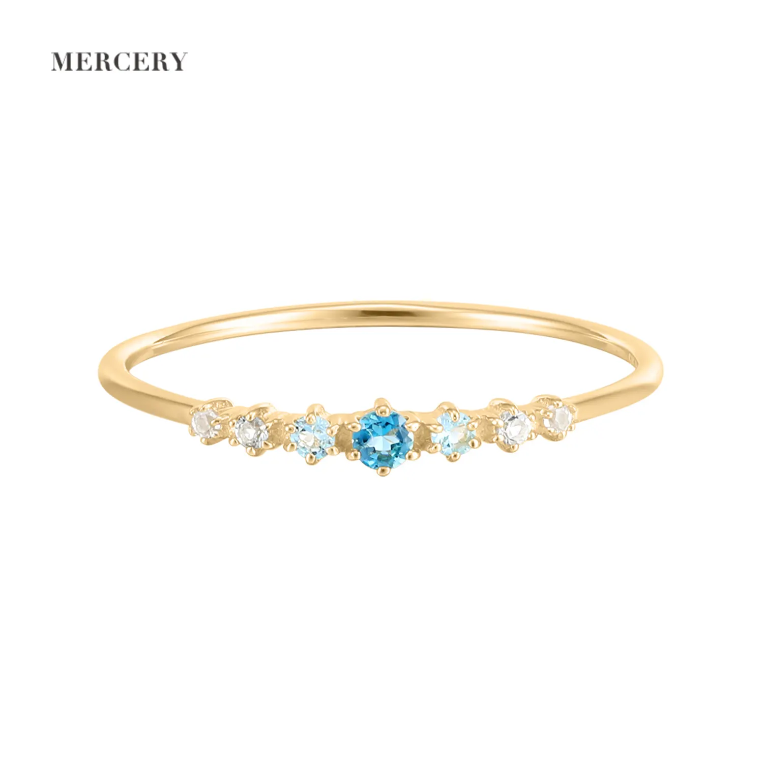 Mercery Tùy Chỉnh Trang Sức 14K Rắn Vàng Xanh Topaz Nhẫn Cưới Của Phụ Nữ Kỷ Niệm Đá Quý Nhẫn Quà Tặng