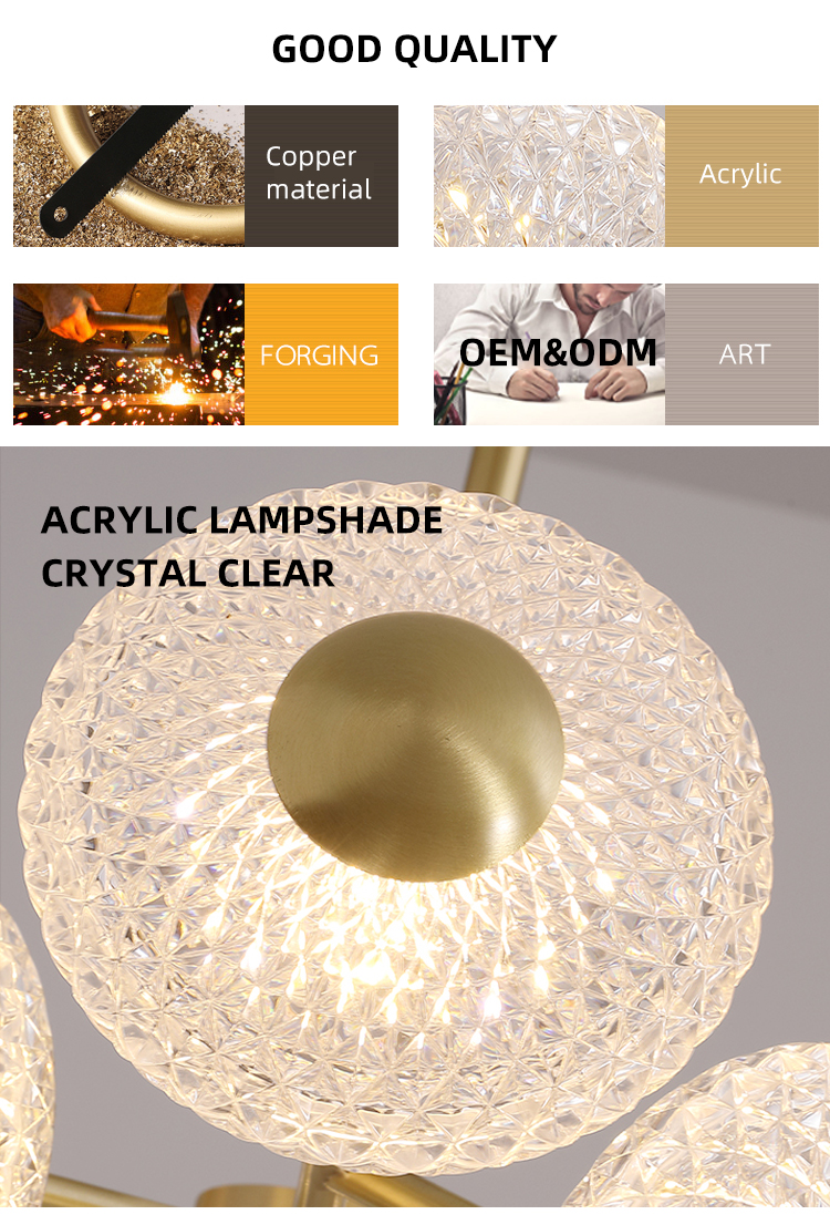Nordic Golden Color Acrylic Decorative Modern Led Chandelier Pendant Lamp For Indoor Lighting