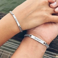 Pulsera con Barra de Nombre Personalizada, Pulseras con Nombre de Pareja Grabadas, Joyería a Juego de Acero Inoxidable Resistente al Agua, Regalo Personalizado