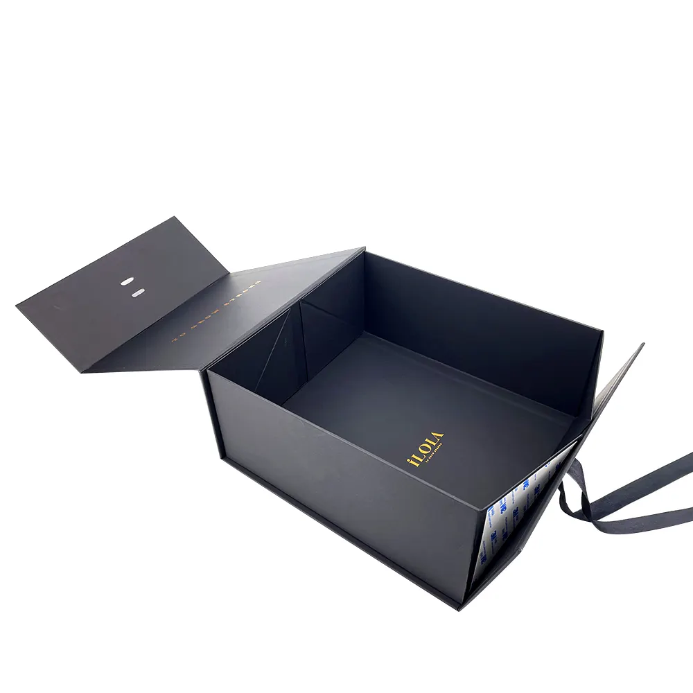 Luxe Zwarte Magnetische Kartonnen Papieren Verpakking Hot Stamping Goud Geschenkverpakking Dozen Opvouwbare Opvouwbare Dozen