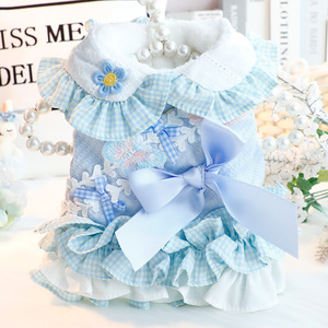 <b>Dog</b> Princess Dress Cotton Coat Blue Pink Autumn Winter <b>Small</b> Pet <b>Clothes</b> Skirt Comfortable - Product Image 3