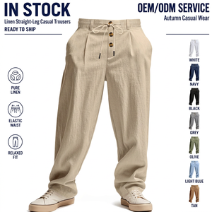 <span class=keywords><strong>Pantaloni</strong></span> da <span class=keywords><strong>Uomo</strong></span> in <span class=keywords><strong>Lino</strong></span> a Gamba Dritta, Vita Alta con Coulisse, Tinta Unita, Estivi Casual Lunghi, 145gsm, Antipiega, per Acquirenti all'Ingrosso - Product Image 1