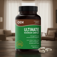 Capsules d'extrait de champignons en marque blanche OEM, mélange de 6 champignons, 12,1 % d'extrait, 29 % de bêta-glucanes, 120 capsules
