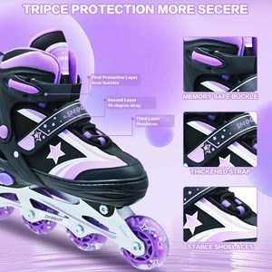 Patins à roulettes ajustables noirs et violets pour enfants, avec roues lumineuses brillantes, respirants et offrant un bon maintien, pour le divertissement - Product Image 3