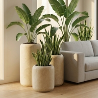 Pot Tanaman Silinder Tinggi dengan Lubang Drainase, Ramah Lingkungan, Terbuat dari Fiber Clay, untuk Luar Ruangan, Rumah, Taman, Balkon