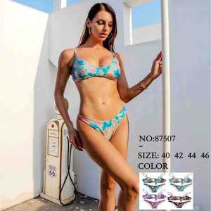 Costume da Bagno Bikini Floreale da Donna Due Pezzi Estivo da Spiaggia con Top Halter e Slip a Vita Alta con Laccetti Laterali Elegante - Ingrosso 87507 - Product Image 1