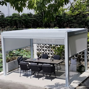 Pergola de jardin en aluminium avec profilé intégré, lumière LED étanche, design extérieur, lamelles horizontales électriques à ressort intégré - Product Image 4