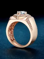 แหวนโรสโกลด์สำหรับผู้ชาย,แหวนเพชรเม็ดใหญ่บรรจุทอง18K กะรัตนำสมัยแหวนฮิปฮอป Moissanite