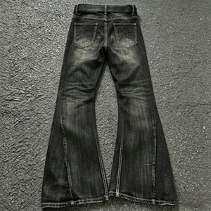 Men's Dark Blue Stonewashed Denim Flare Jeans High Waist Loose Fit Casual Style Woven Fabric Autumn Wear - Product Image 2