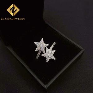 Bagues en argent sterling 925 avec diamants en moissanite en forme de double étoile VVS, bijoux tendance hip-hop - Product Image 4