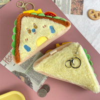 Porte-clés créatif en peluche pour sandwich avec chaîne en métal, sac de rangement pour écouteurs et pièces de monnaie