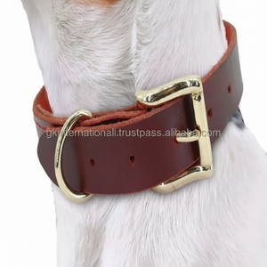 Collar de perro de cuero marrón extra grueso de doble capa de 2 pulgadas de ancho en todos los tamaños personalizados y herrajes de acero inoxidable chapado en oro Premium - Product Image 1