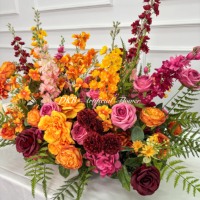 Bouquet de fleurs artificielles pour allée, rose vif et orange mélangés, pour événements en plein air, décoration florale d'autel