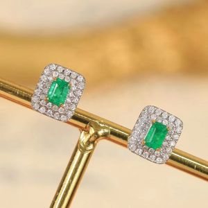 Xinfly 18k White Solid Gold 0.35ct <b>Emerald</b> 0.33ct Natural Diamond Square <b>Stud</b> Gem Earring - Product Image 3
