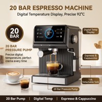 Machine à expresso programmable polyvalente avec réservoir d'eau intelligent de 1,8 L, mousseur à lait et buse vapeur, personnalisable en usine, pour la maison, le bureau et les entreprises