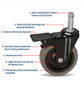 Chariot de courses de 3 pouces, capacité de charge de 50 kg, roulettes industrielles standard américaines, roulettes à tige filetée 75x21 - Product Image 6