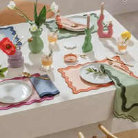Nappe en lin 100 % naturel faite à la main avec logo personnalisé Ali Baba, bord brodé festonné, serviettes en lin pour hôtel et mariage