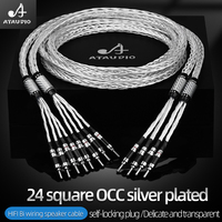 Kabel Speaker HIFI Dua Kawat dengan Konektor Serat Karbon Pengunci Otomatis, Kabel Audio Speaker Bi-Wiring Berlapis Perak HiFi OCC