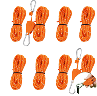 Système de poulies 8 pièces avec frein à corde, mousqueton 4 mm, nylon orange réfléchissant, mécanisme métallique réglable à l'infini pour tente, camping, plantes
