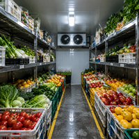 Industriële gekoelde koelcel voor de opslag van verse producten, fruit, groenten, vlees, zuivel en voedsel.