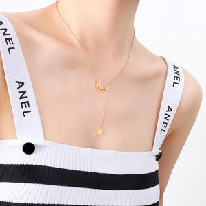 Collar de Estrella y Luna para Dropshipping en Shopify, Cadena Cruzada de Acero de Titanio, Chapado en Oro de 18K, Joyería Celestial, Regalo para la Mejor Amiga - Product Image 5