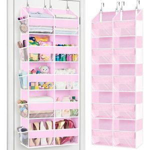 Organisateur rose à suspendre derrière la porte, 10 compartiments, type crochet, pour vêtements, produits pour bébés, rangement mural pour l'organisation - Product Image 1