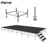 Scène modulaire pliable et portable pour concerts, événements et expositions avec plateforme en alliage d'aluminium, contreplaqué, acier ou verre