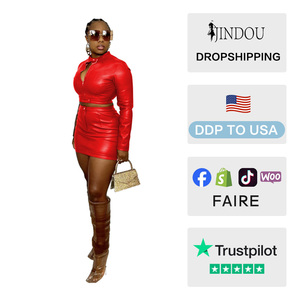 Nuovo Arrivo Primavera 2026: Set Giacca Corta con Zip e Minigonna, Abbigliamento <span class=keywords><strong>Donna</strong></span> Autunnale, Sexy Set Due Pezzi in <span class=keywords><strong>Pelle</strong></span> PU Aderente - Product Image 2