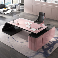 Bureau de direction du PDG rose brillant Bureau moderne en forme de L Ensembles de meubles de table Bureaux et chaises d'affaires