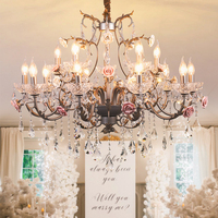Suspension d'intérieur de luxe romantique Design floral plafonnier en verre salon décor de mariage lustre en cristal bougie