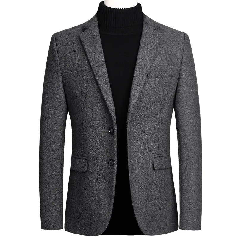 Artı pamuk kalınlaşmak erkek takım elbise ceket bir düğme Slim Fit spor ceket yün ceket kış iş günlük Blazer erkekler