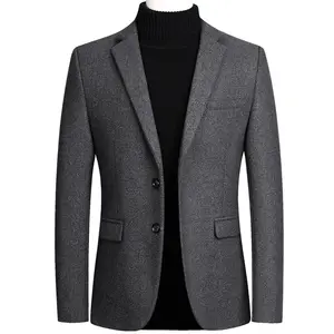 Jaket Bisnis Pria, Setelan Plus Katun Tebal Satu Kancing Slim Fit Olahraga Mantel Wol untuk Musim Dingin Bisnis Blazer Harian Pria