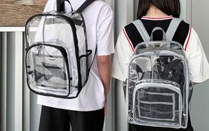 Sac à dos transparent en PVC tendance avec fermeture éclair, logo personnalisé, imperméable, unisexe, pour étudiants, sac à bandoulière, voyage en plein air, 18 Arcuate - Product Image 6