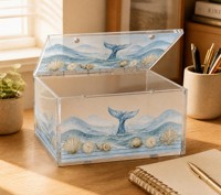 Boîte à charnières en acrylique transparente personnalisée OEM ODM, motif de baleine et de coquillages, boîte cadeau avec service d'étiquetage privé