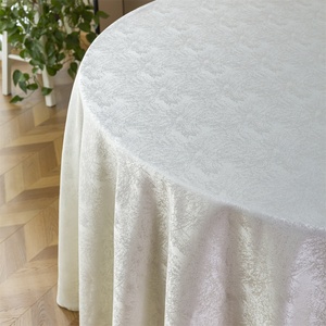 Classic Ivory 90 Inch Round Jacquard Floral <b>Tablecloth</b> Polyester Eco-Friendly Customizable for Wedding Reception Dinner - Product Image 1